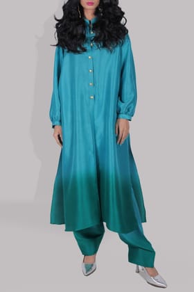 Muse Luxe Edit '23 - VEREDIAN GREEN & EMERALD GREEN OMBRE RAW SILK TUNIC SET-10