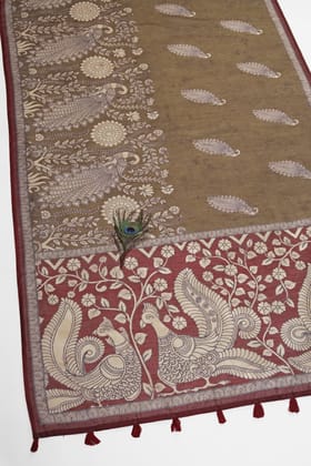 Red & Mustard Two-Tone Saree