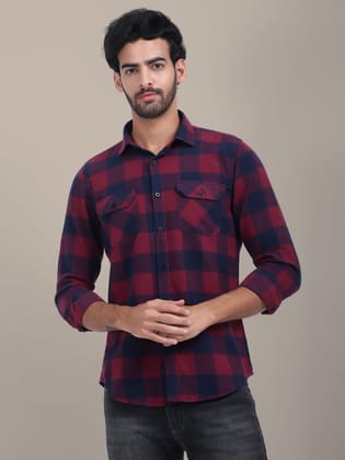 Premium Cotton Maroon Flannel Full Sleeves Shirt-S-38