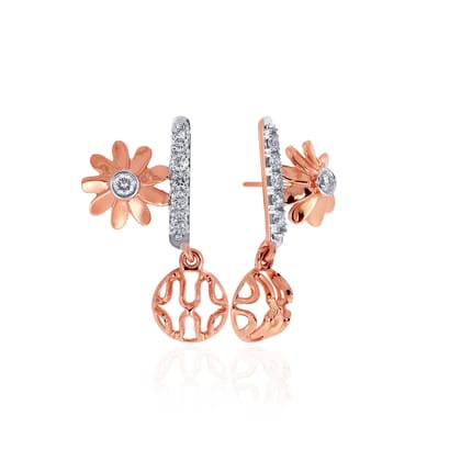 Senco Gold 14K Rose Gold Diamond Drop Earrings (1.8 gram / 0.13 Ct / HI-SI / 14K Rose Gold)
