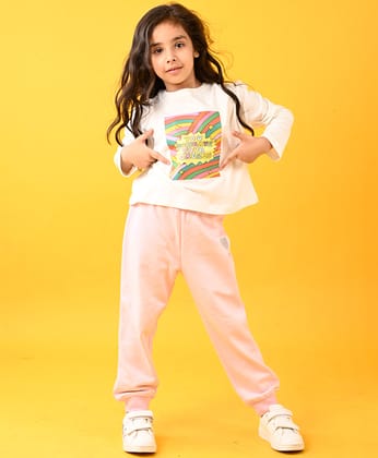 YOUR DREAMS WHITE T-SHIRT AND PINK HEART WARM FLEECE JOGGER SET - WHITE/PINK-6-12 MONTHS / 2N / WHITE/PINK