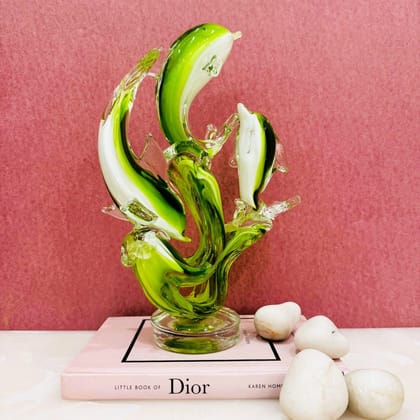 Murano Glass Dolphin Pod Style 2-Light Green / H: 10 | L: 8 | W: 3 (inch)