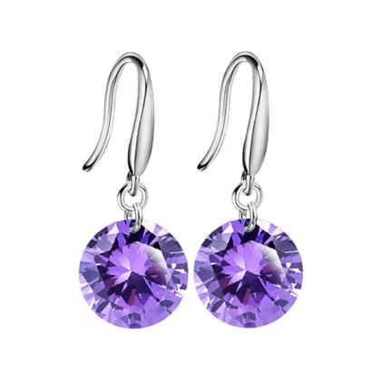 Dazzling Purple Crystal Drop Earrings for Women and Girls Copper Stud Earring-Purple
