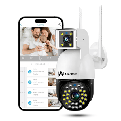 ApnaCam 4G Dual Lens Cam Auto Tracking | Motion Detection | Two-Way Audio | Alarm | 320° | Color Night Mode| All Weather Proof | SD Card Recording | Indoor/Outdoor Security Camera
