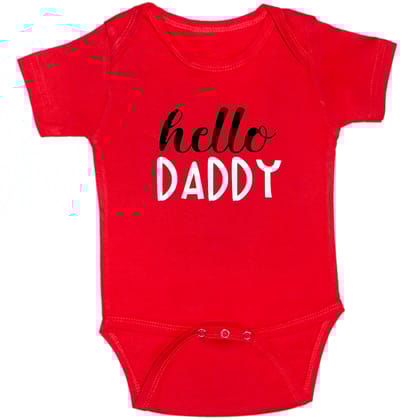 Red Hello Daddy Cotton Romper For 6 To 12 Months