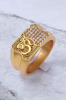 Gold-Plated ॐ  Symbol Ring with CZ Stones