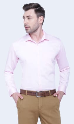 100% Cotton, Yarn Dyed, Dobby, Full Sleeves,Semi Slim Fit,Baby Pink, Men,Shirt-38