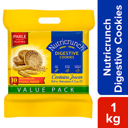 PARLE PLATINA Nutricrunch Digestive Cookies - Rich In Antioxidants, Fibre & Iron, Crispy, Crunchy, 1 kg