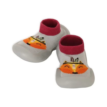 Rubber Grip Sole Socks Shoe - Light Grey-3-4 Y / Grey