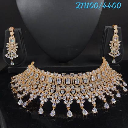 ZEVAR | Rose Gold Plated CZ Studded Jewellery Set