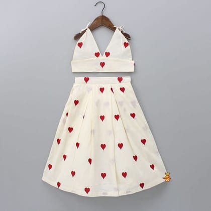 Magestic Pure Khadi Cotton Threads Work  Full Flir Skirt With  Front Belt-Off White / 0-6 Month