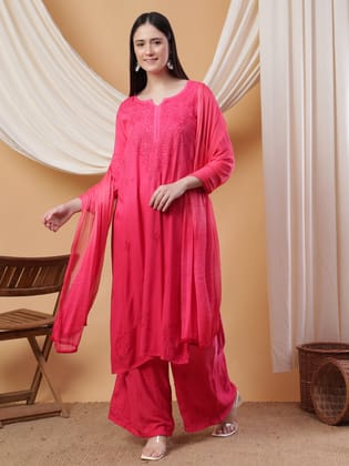 Meher Chikankari Ombre Rayon Co-ord Set-Pink / M