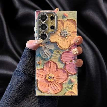 Cute Floral Glossy Glitter Cover-Samsung Galaxy S25