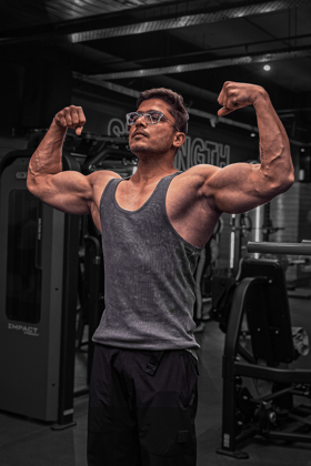 Washed Muscle-Up Ribbed Tank - Grey-XXL