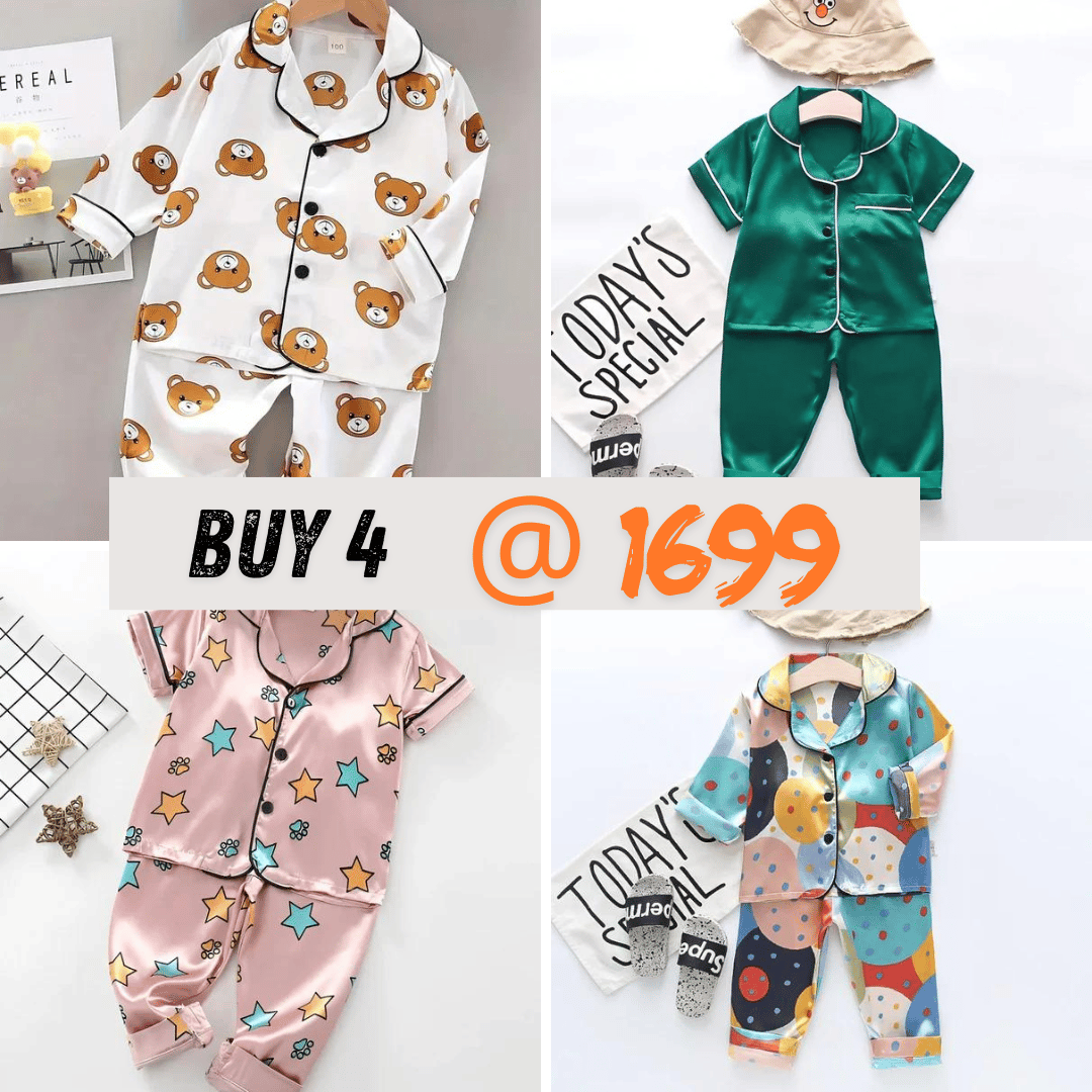 4 NIGHT SUITS COMBO FOR BOYS AND GIRLS (green+white+printed)-1-2 YEARS