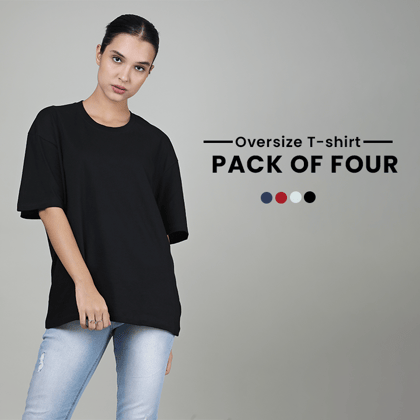 Pack of 4 Women Oversized Tees-XS-S