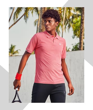 TechnoSport Polo Neck Half Sleeve Dry Fit T Shirt for Men OR-11 (Blush Red)-M
