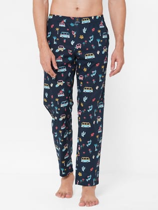 Men's Printed, Multicolor, Cotton, Regular Fit, Elasticated, Waistband, Pyjama  With Side Pockets-Multicolor / XXL
