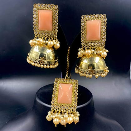ZEVAR I Indian Traditional Handmade Jhumki Earrings With Maangtika