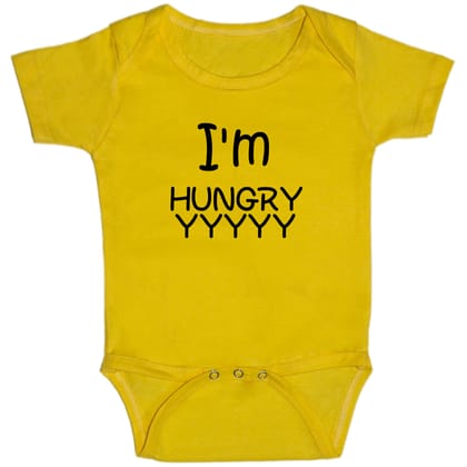 Yellow Im Hungry Cotton Romper For 6 To 12 Months