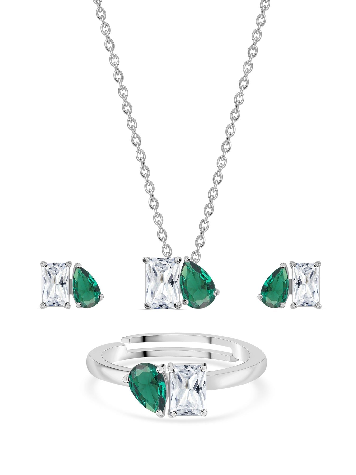 Togetherness Toi Et Moi Green Emerald Set-Adjustable