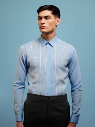 Embroidered Smart Casual Blue Shirt-POWDERBLUE / S