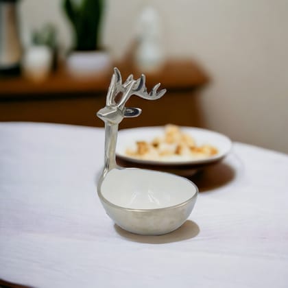 Aluminum Decorative Bowl with Deer Head Handle-Silver