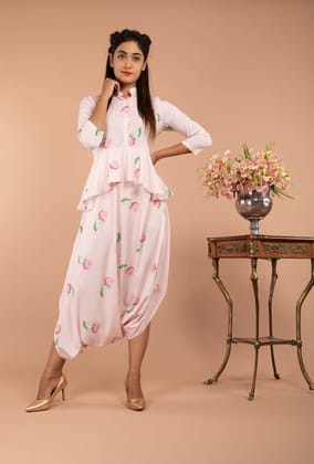 Light Hearted Pink Peplum Dhoti Jumpsuit (Clearance)-M / 5’4