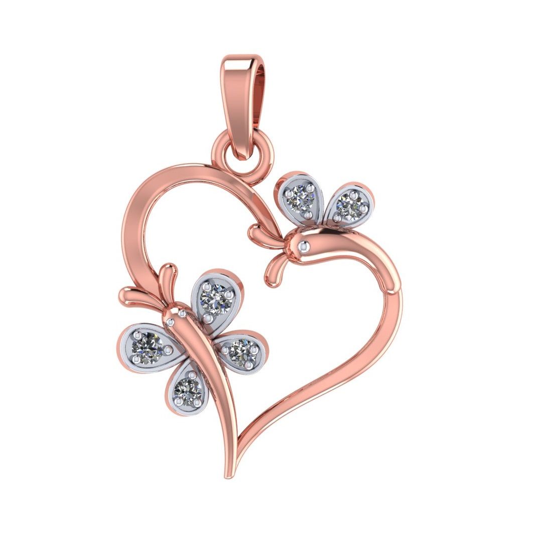 Senco Gold A Butterfly Heart Rose Gold Diamond Pendant (1.85 gram / 0.06 Ct / HI-SI / 18K Rose Gold)