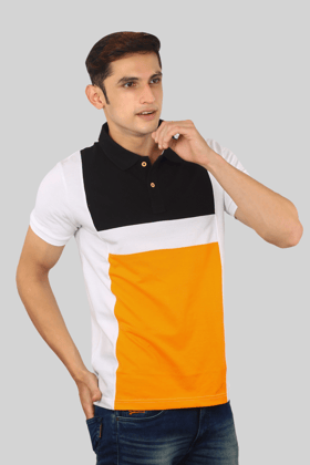 Black-Orange Albatross men’s panel color-block cotton Matty collar tshirt-M / White