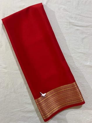 GORGEOUS Mysore Silk Sarees In Beautiful Zari Border In Red Colours! 😍-Red / Silk / Crepe