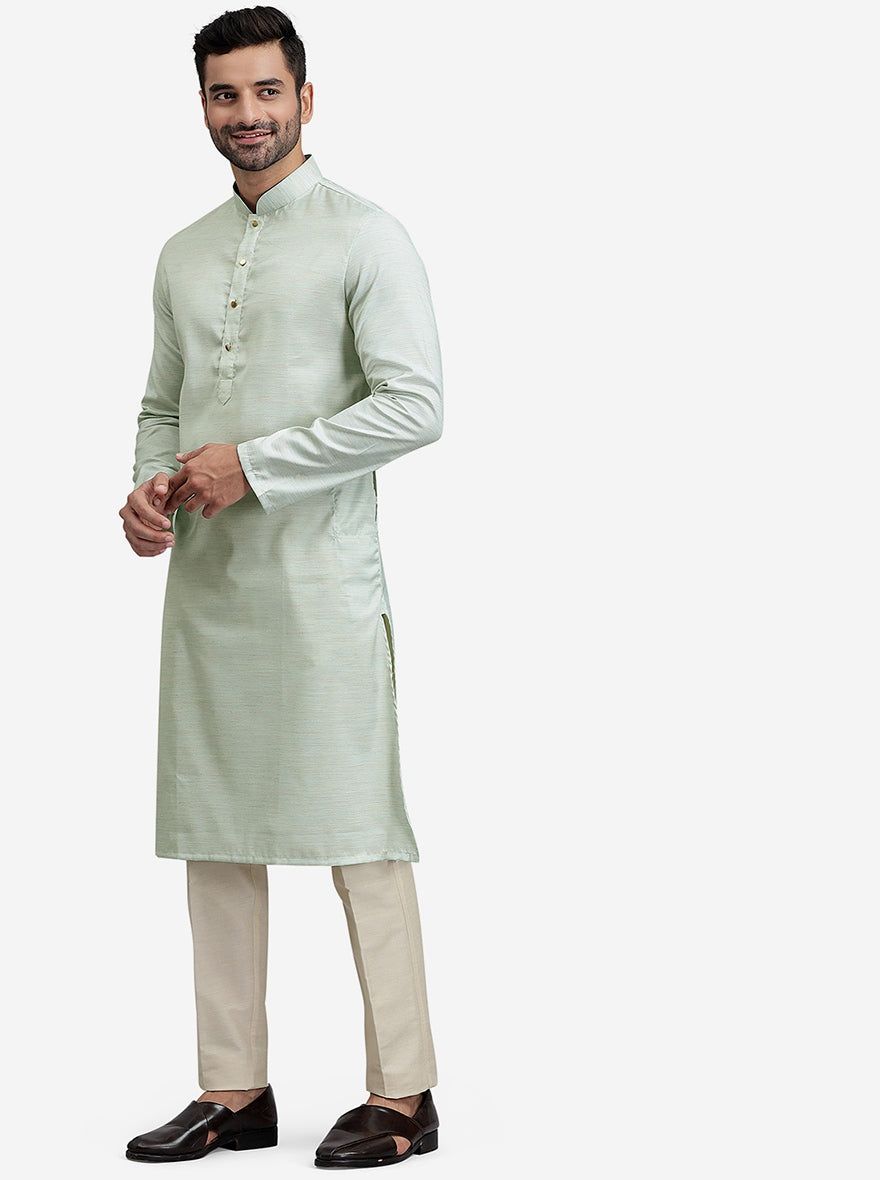 Greyish Blue Kurta for Men-36 / Blue / Cotton Blend