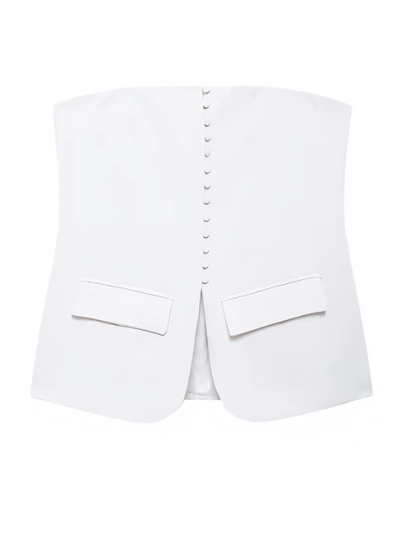 Button-up Vest Tube Top-White / M