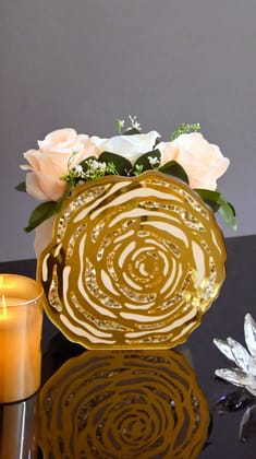 White & Gold Rosette Sequins: 8" Vase