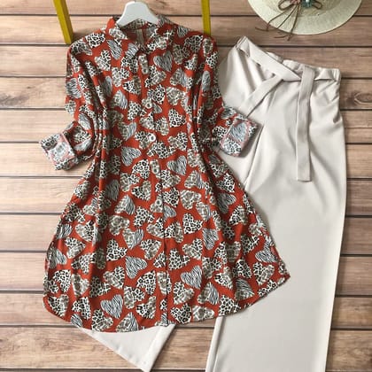 A stylish red and white floral print, perfect for a fancy Western wear look with a Kurti and Palazzo by GlamaStitch-M