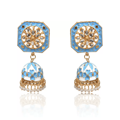 Drop Jhumka Earrings with Stone Work for Women and Girls, Kan ka Jhumka-Blue