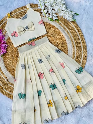 Graceful Pure Cotton Fabric Lahenga Choli-White / 1 Year