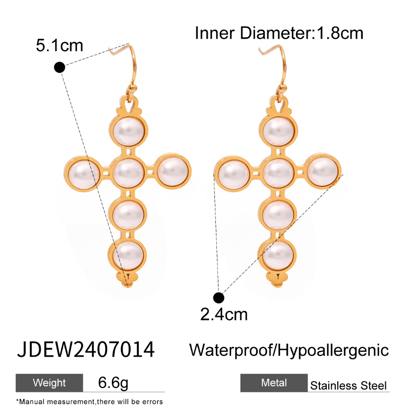 Cross Pearl Necklace & Earring-Earring