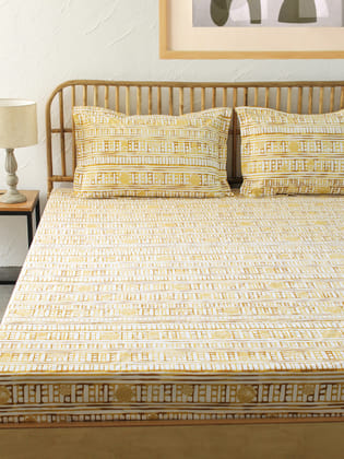 Sanchi Yellow Bedsheet with Pillow Cover-Double