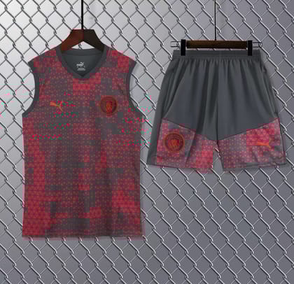 Manchester City Maroon Sleeveless Jersey With Shorts 2024-S
