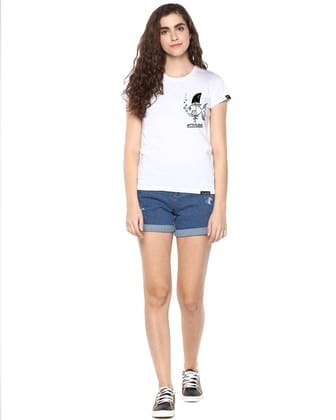 Womens Half Sleeve Fish Printed White Color Tshirts-White / Small / 100% Bio Wash Cotton