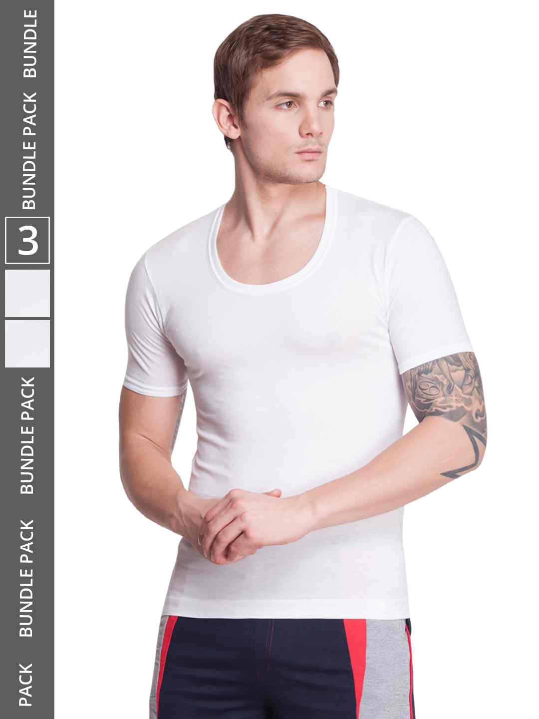 Men's White Pack of 3 Solid Egyptian Cotton Vest