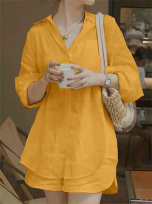 WOMEN'S COTTON LINEN CO-ORDS SETS WITH SHIRTS & SHORTS-XL