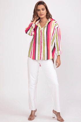 Color Stripes Oversized Shirt-XS-S