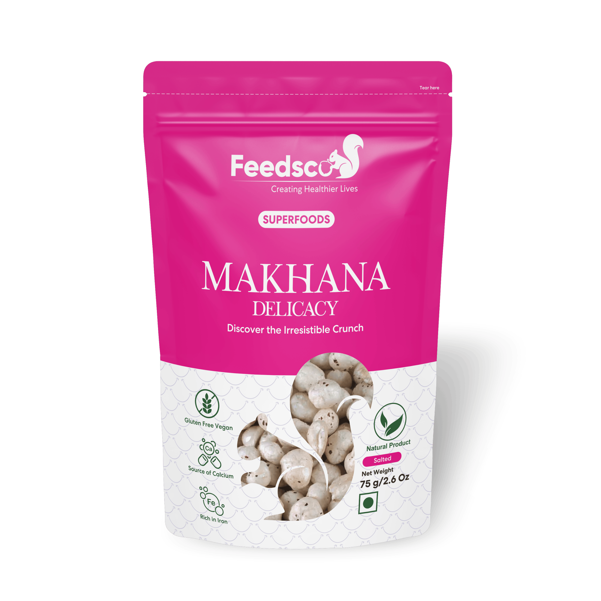 Feedsco Makhana Fox Nuts - Healthy Snacks - Raw & Plain Phool Makhana - Lotus Seeds - Vegan, Gluten-Free, Non-GMO Superfood