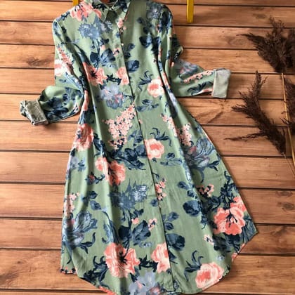 Eye Catching Floral Printed Green Color Fancy Kurti by GlamaStitch-M