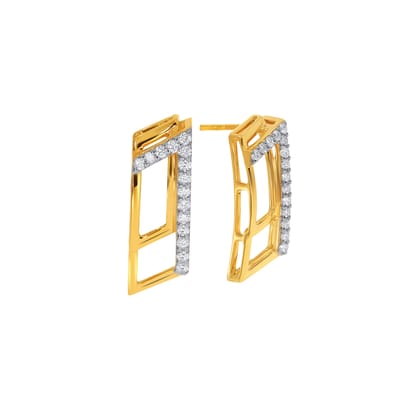 Senco Gold Chic Rectangular Charm Diamond Studs (1.7 gram / 0.14 Ct / HI-SI / 18K Yellow Gold)
