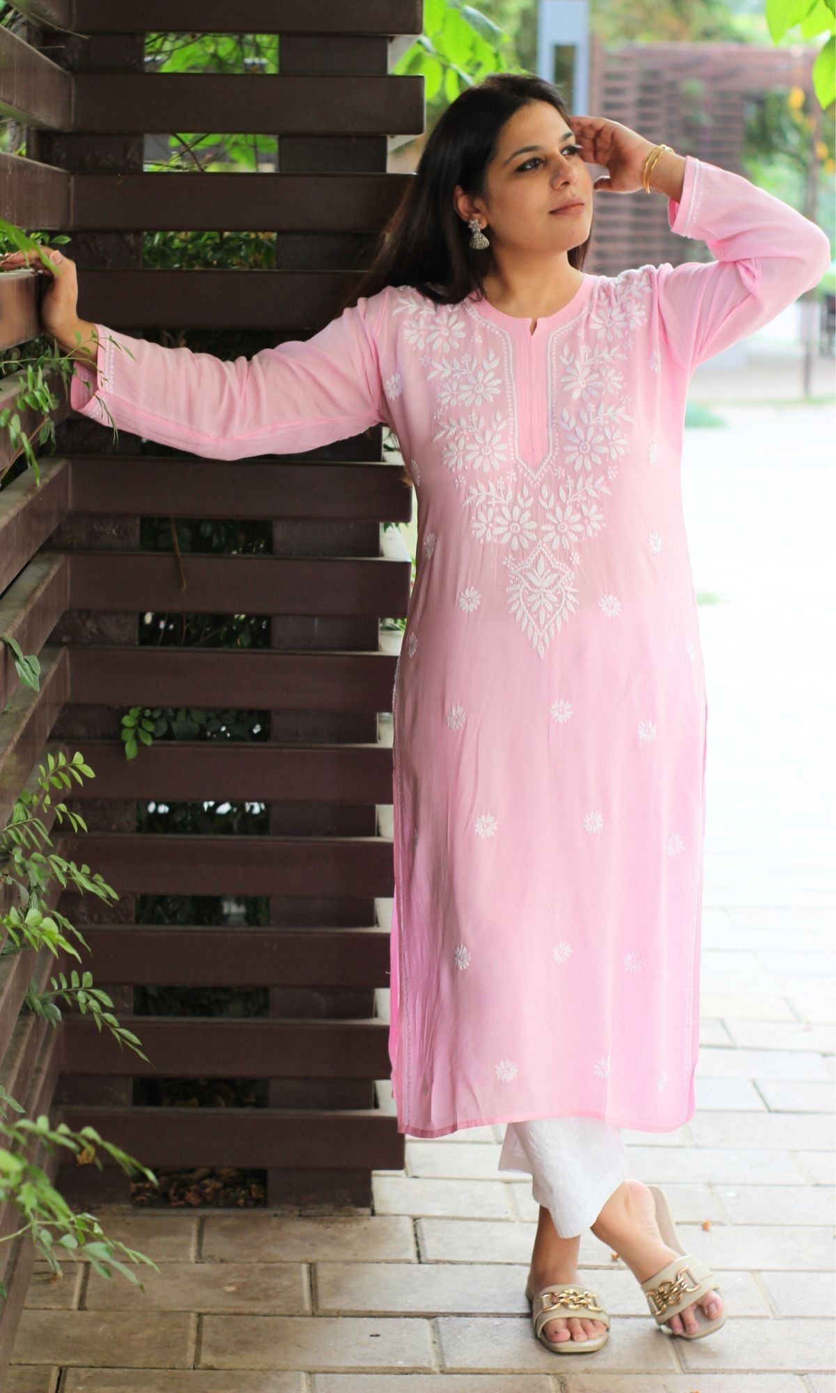 Modal Pink Chikankari Kurta-S