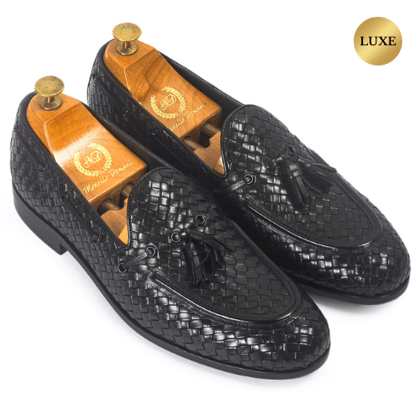 Woven Leather Tassel Slipons (Black)-EU 41 / UK 7 / Black