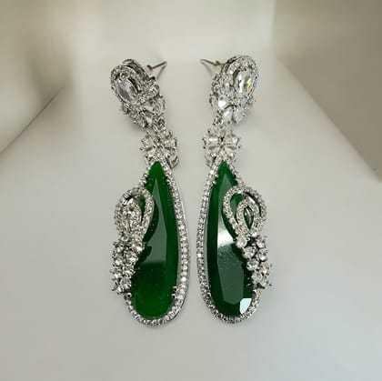 Forest Enchantment Rhodium Earrings-Green / Rhodium / Free Size